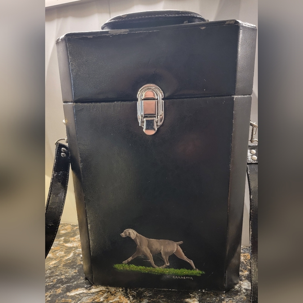 Wine Travel Box with Hand-Painted Weimaraner - signed Design